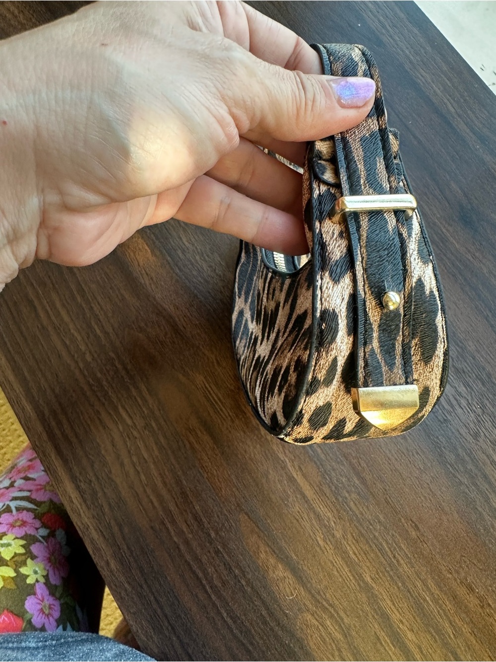 Leopard Print Micro Mini Hobo Bag Gold Hardware Bag Charm Y2K - Picture 9 of 17